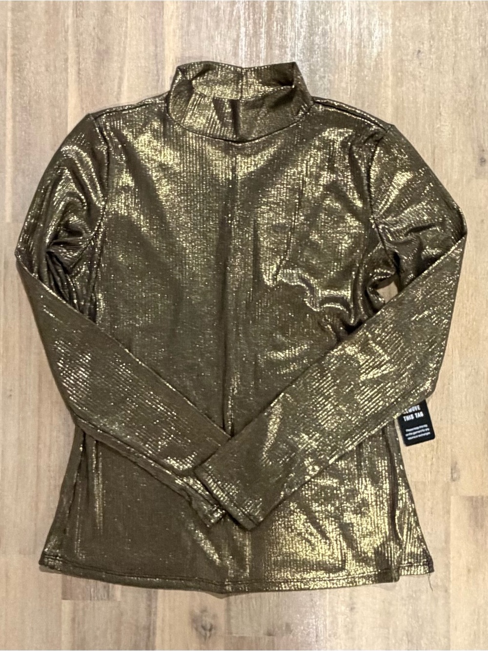 Express Metallic Gold Mock Neck Long Sleeve Top